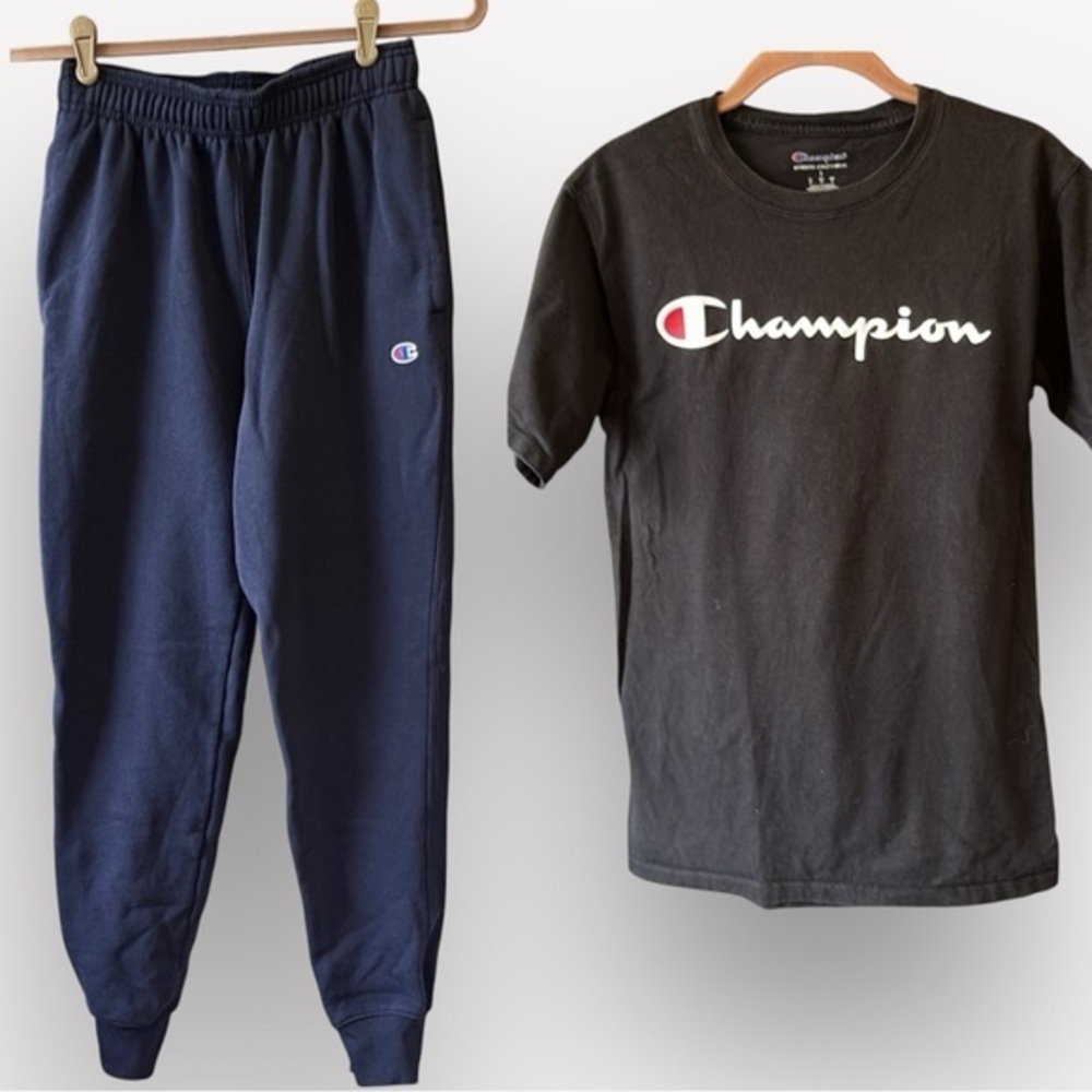🚣 🥑Bundle Champion sweatpants joggers and t-shirt mens small unisex blue black